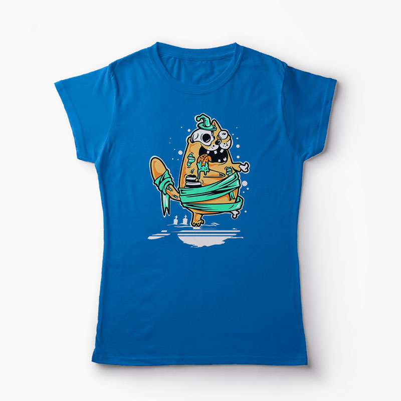 Tricou Pisică Zombi - Femei-Albastru Regal